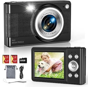 Upgrade Digital Camera, 56MP FHD 1080P for Kids with 16x Zoom Anti Shake